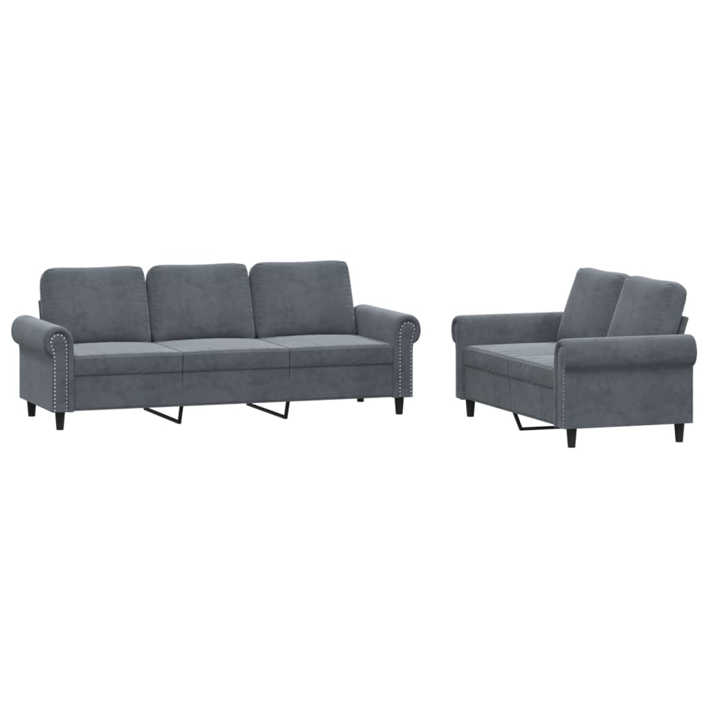 Set de canapele cu perne, 2 piese, gri închis, catifea