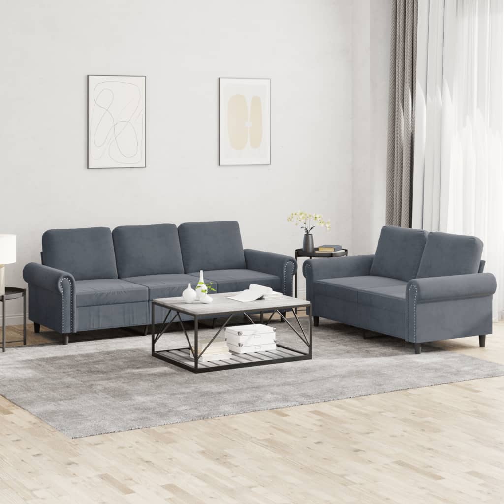 Set de canapele cu perne, 2 piese, gri închis, catifea