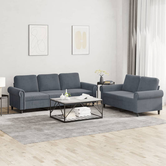 Set de canapele cu perne, 2 piese, gri închis, catifea