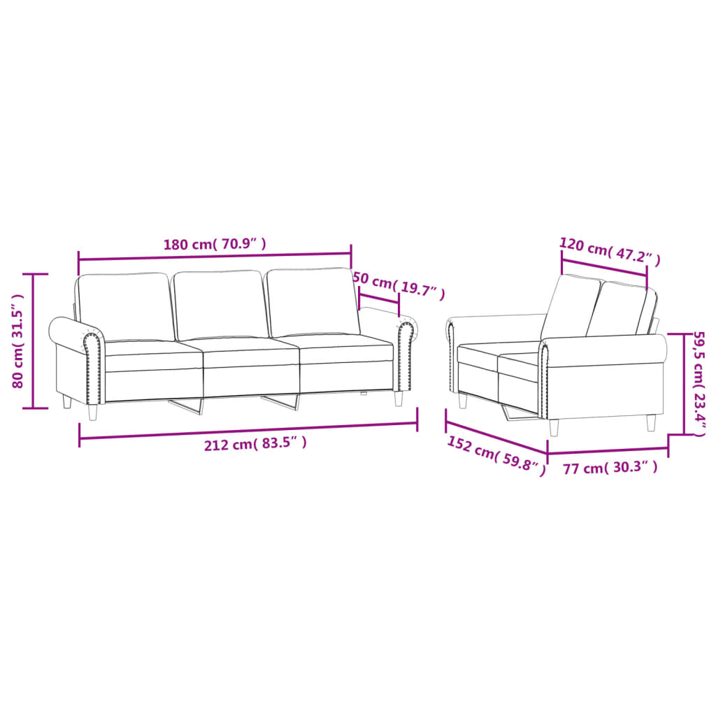 Set de canapele cu perne, 2 piese, negru, catifea