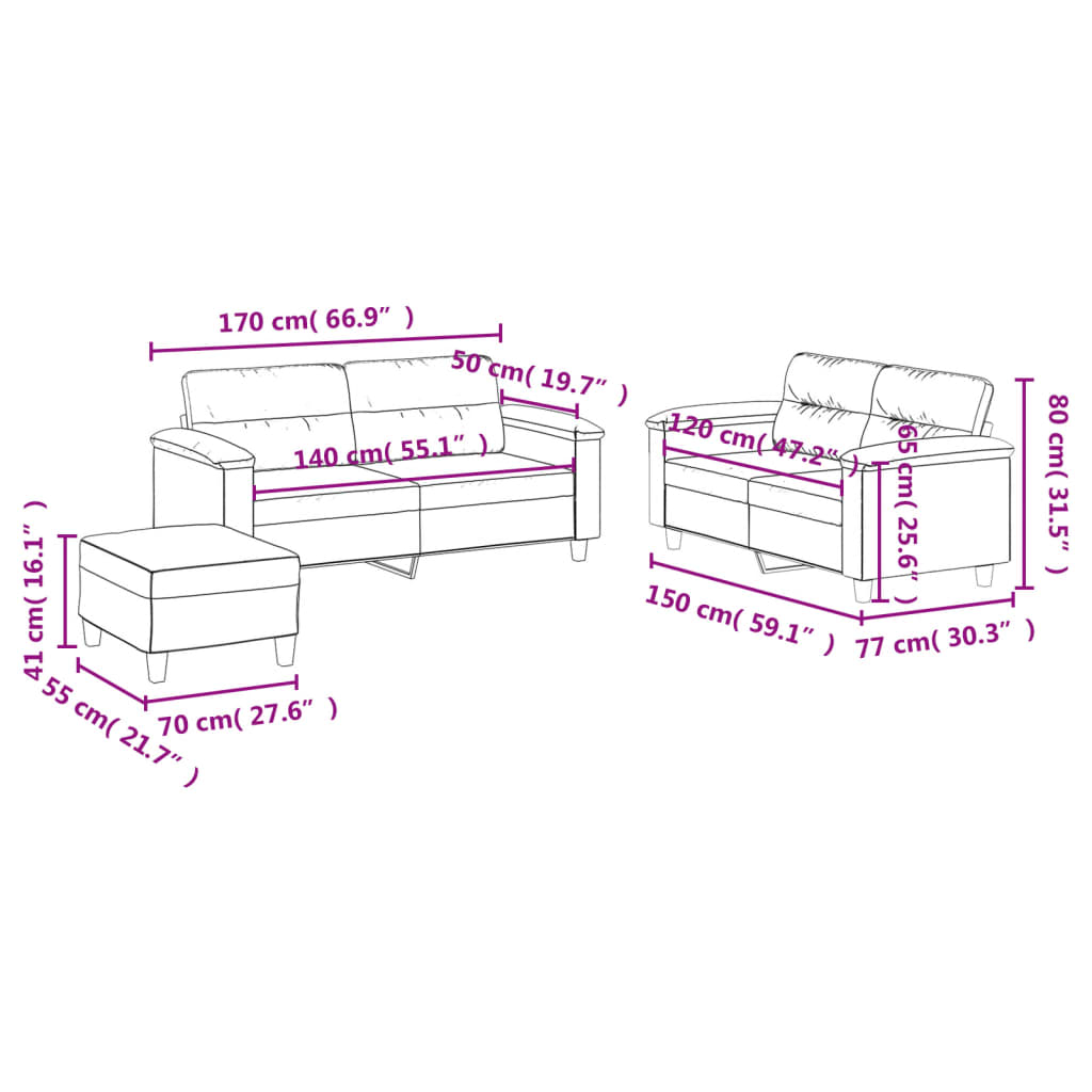 Set de canapele cu perne, 3 piese, gri, piele ecologică