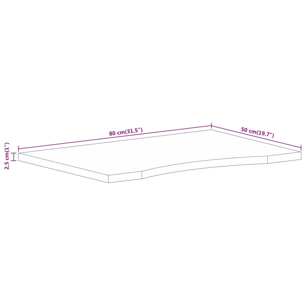 Blat birou cu decupaj curbat 80x50x2,5 cm lemn masiv mango brut