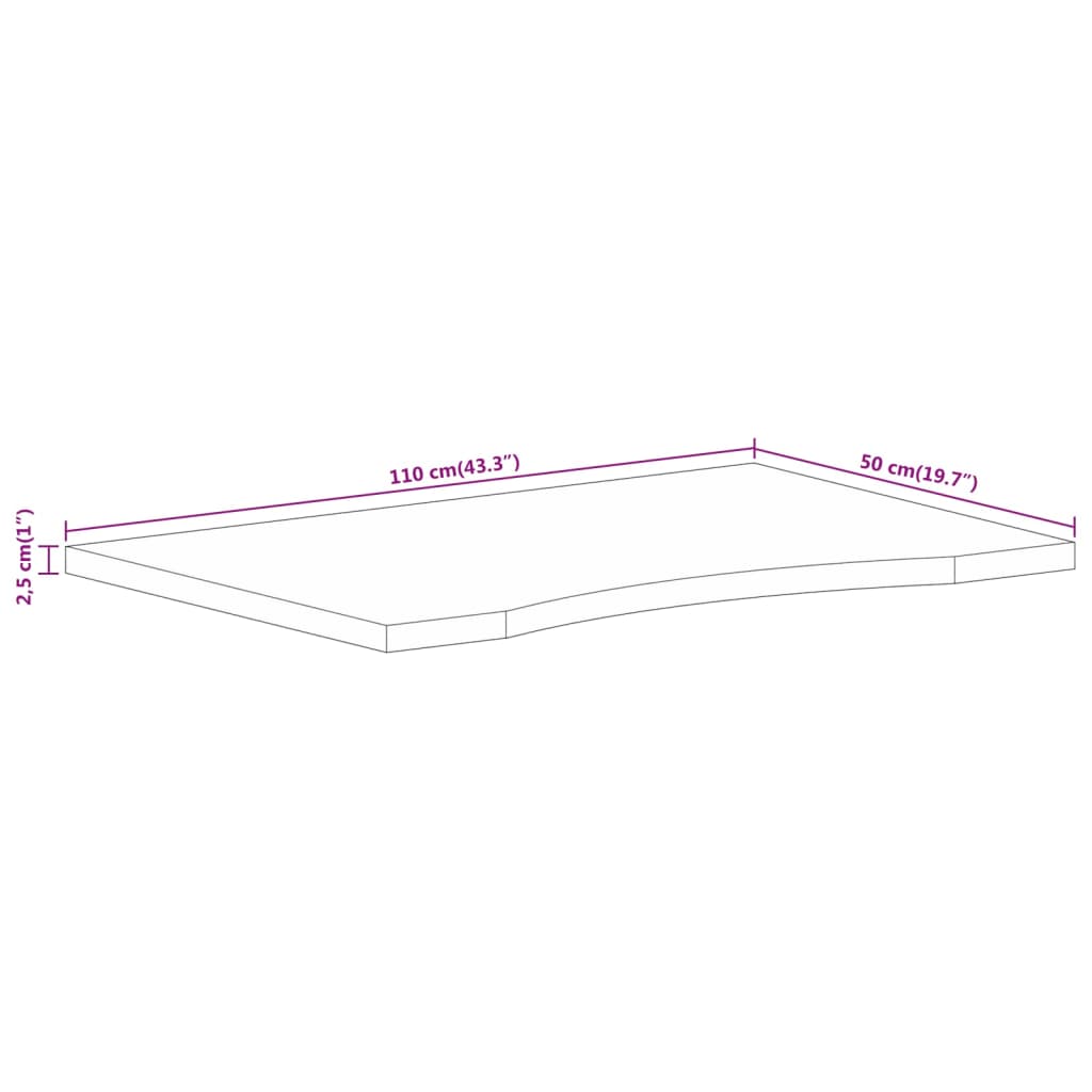 Blat birou cu decupaj curbat 110x50x2,5cm lemn masiv mango brut