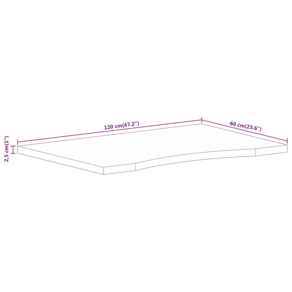 Blat birou cu decupaj curbat 120x60x2,5 cm lemn masiv mango