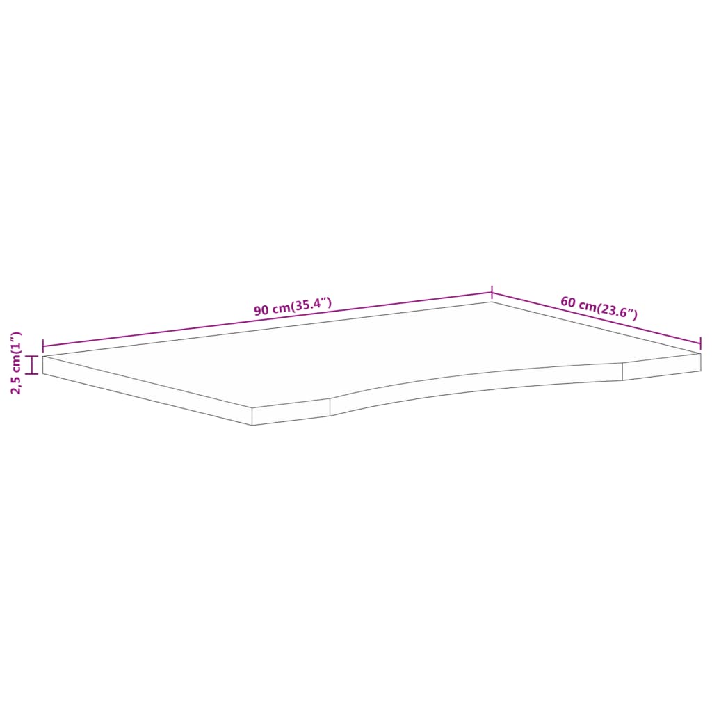 Blat birou cu decupaj curbat 90x60x2,5 cm lemn masiv mango brut