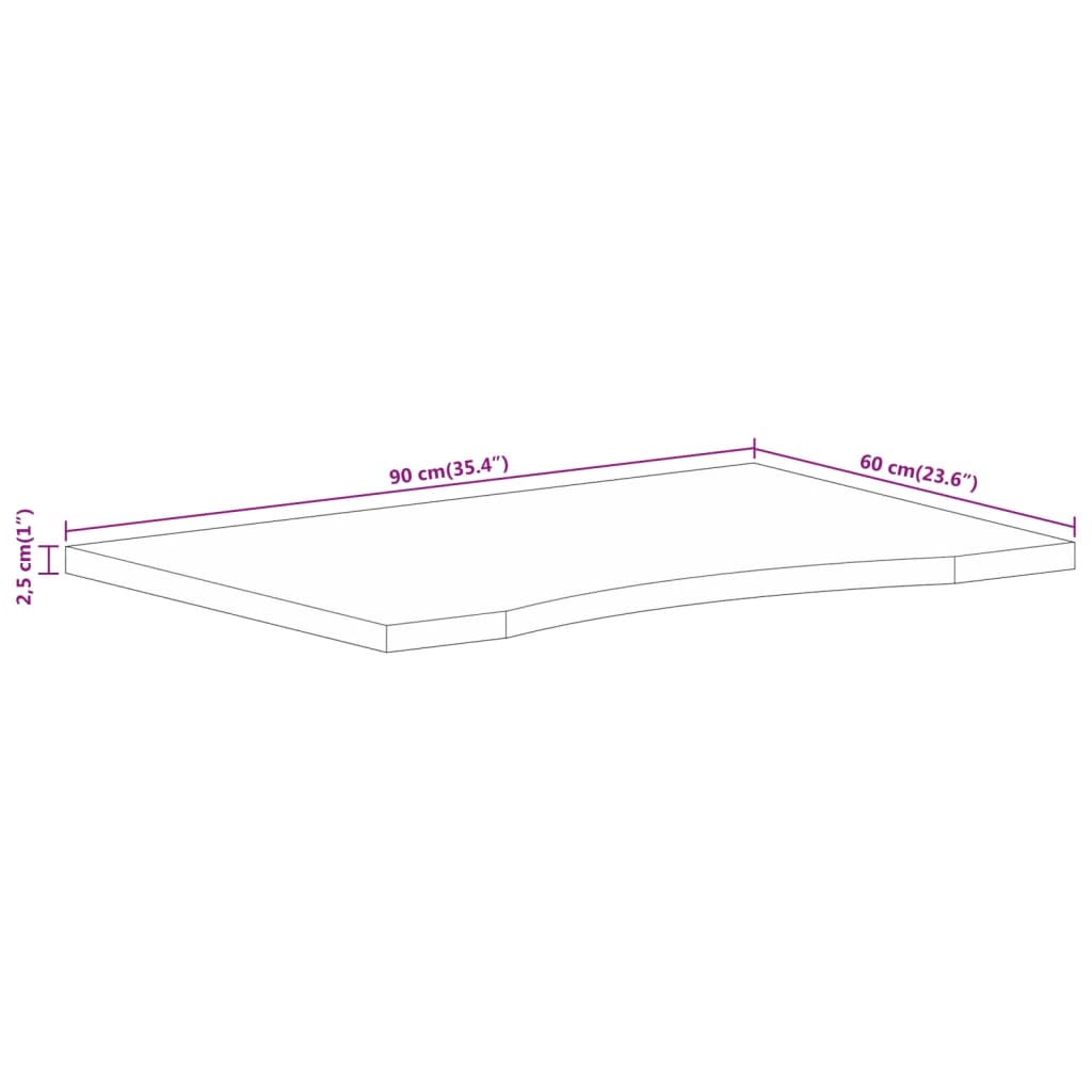 Blat birou cu decupaj curbat 90x60x2,5 cm lemn masiv mango brut