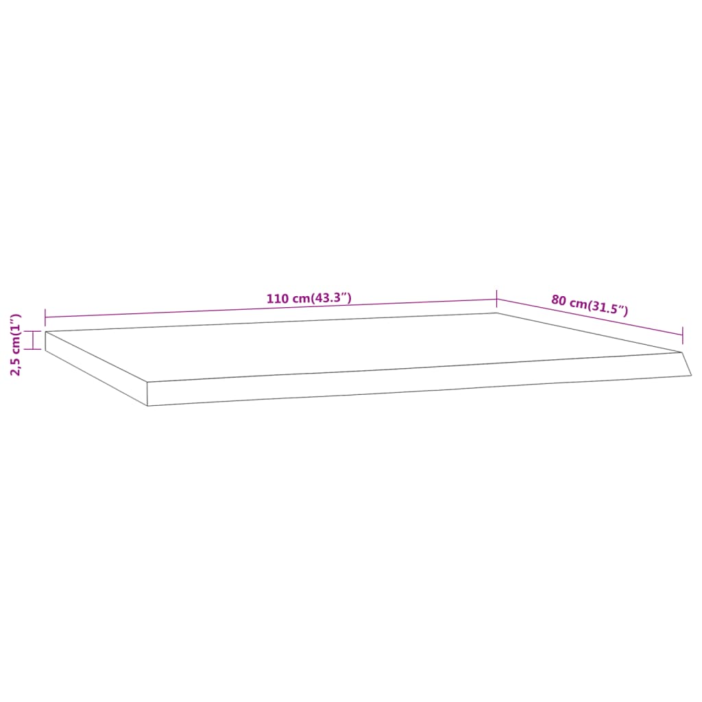 Blat birou 110x80x2,5 cm dreptunghiular lemn acacia margine vie