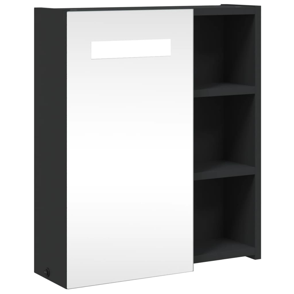 Dulap cu oglindă de baie cu LED, negru, 45x13x52 cm