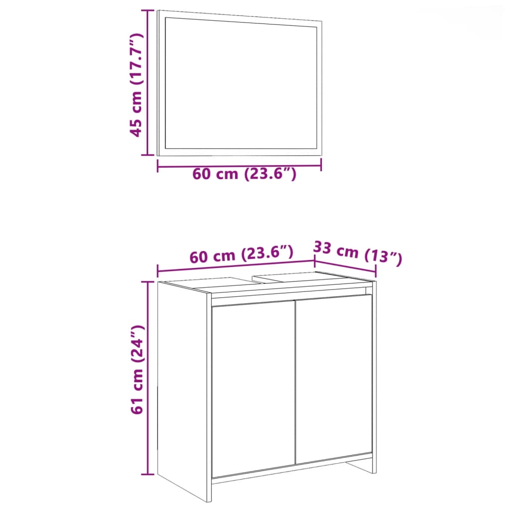 Set mobilier de baie, 2 piese, stejar fumuriu, lemn prelucrat