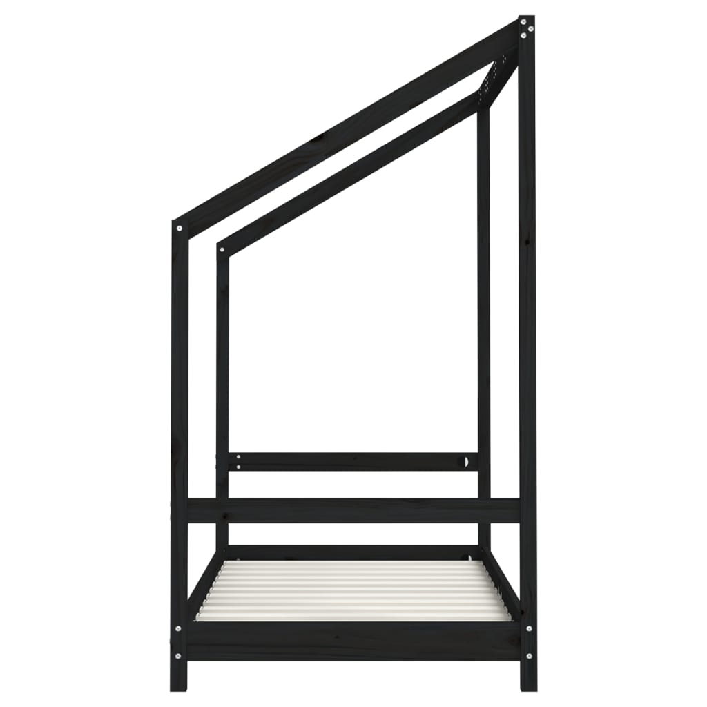 Cadru de pat pentru copii negru 2x(80x160) cm lemn masiv de pin