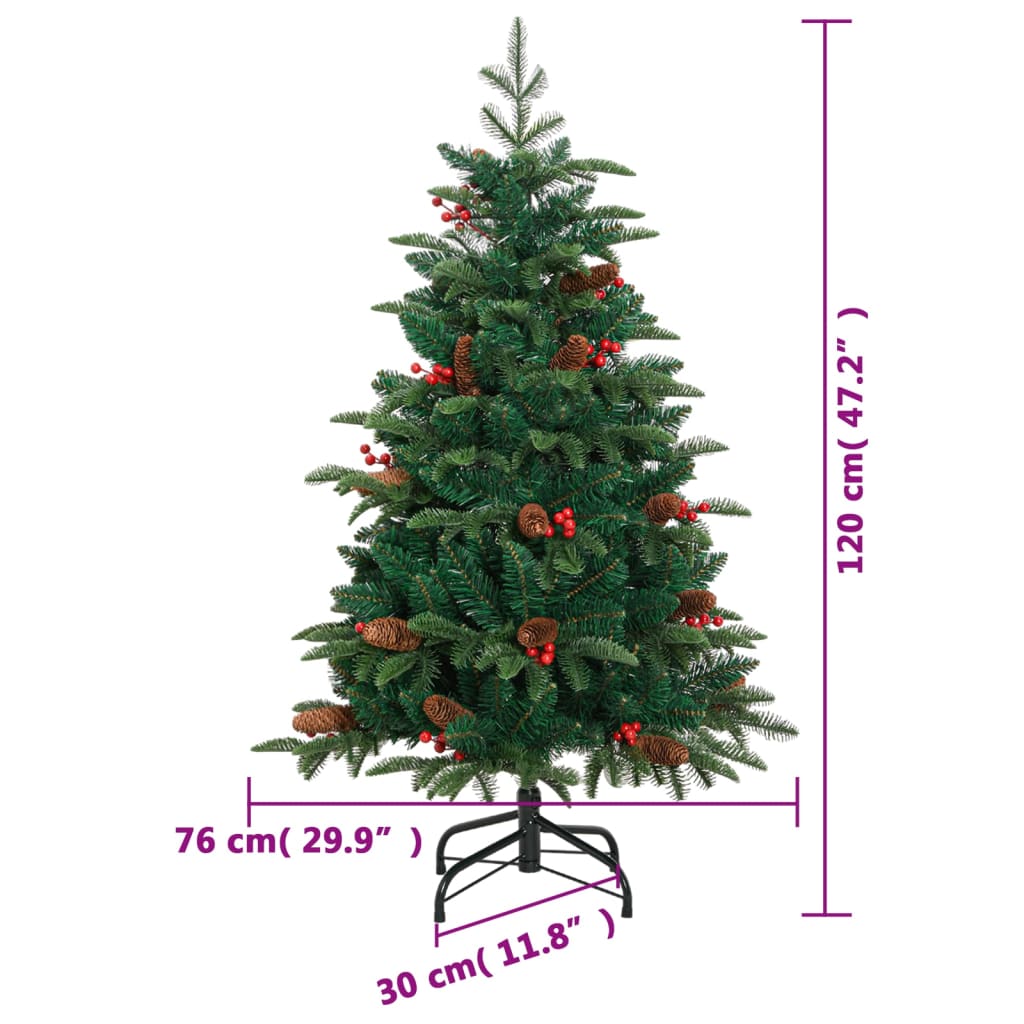 Pom Crăciun artificial cu balamale, conuri, fructe roșii 120 cm