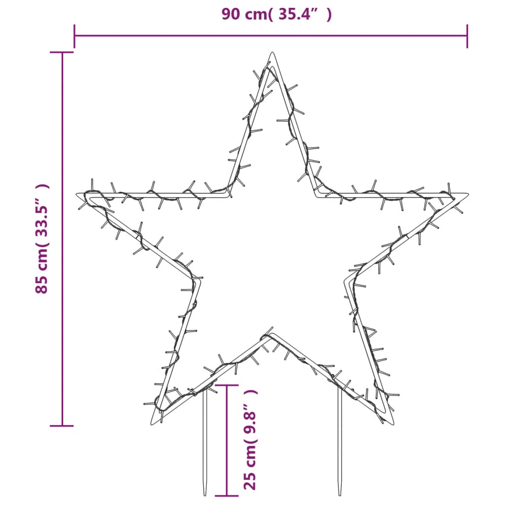 Decorațiune stea cu lumini de Crăciun cu țăruși, 115 LED, 85 cm