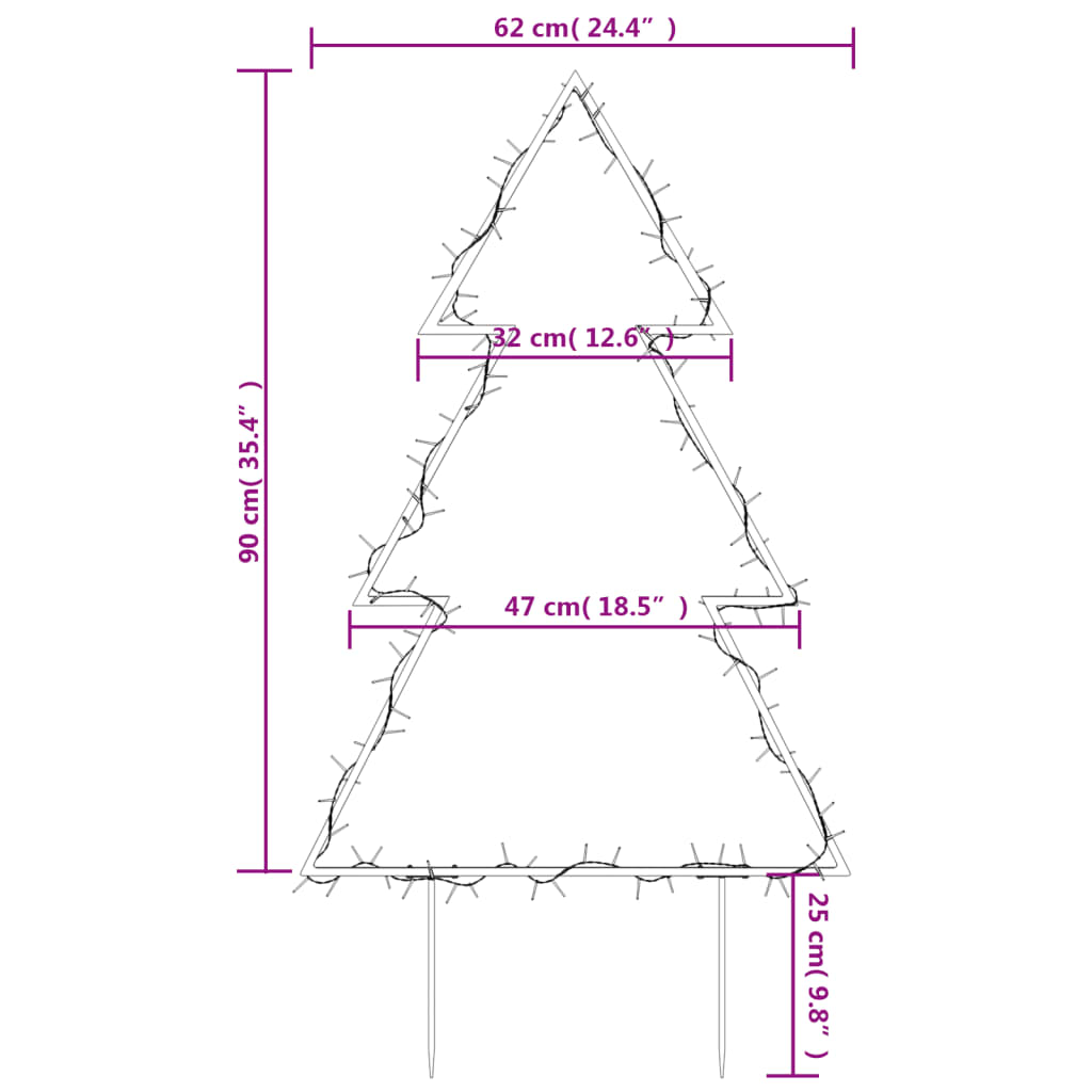 Decorațiune brad cu lumini de Crăciun cu țăruși, 115 LED, 90 cm