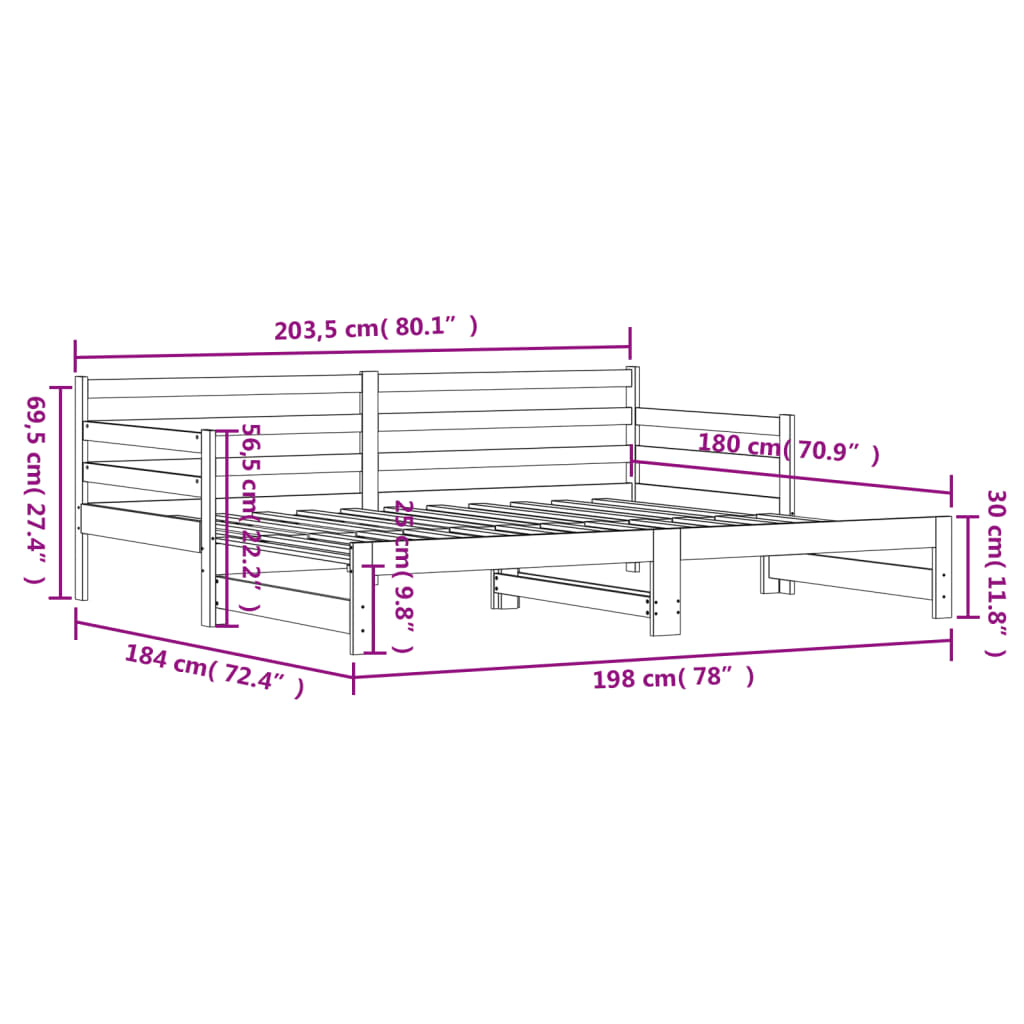 Pat de zi cu extensie, alb, 90x200 cm, lemn masiv de pin