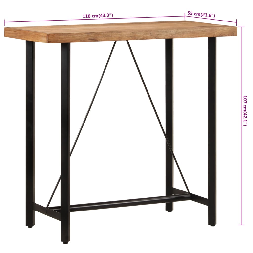 Masă de bar, 110x55x107 cm, lemn masiv acacia și fier