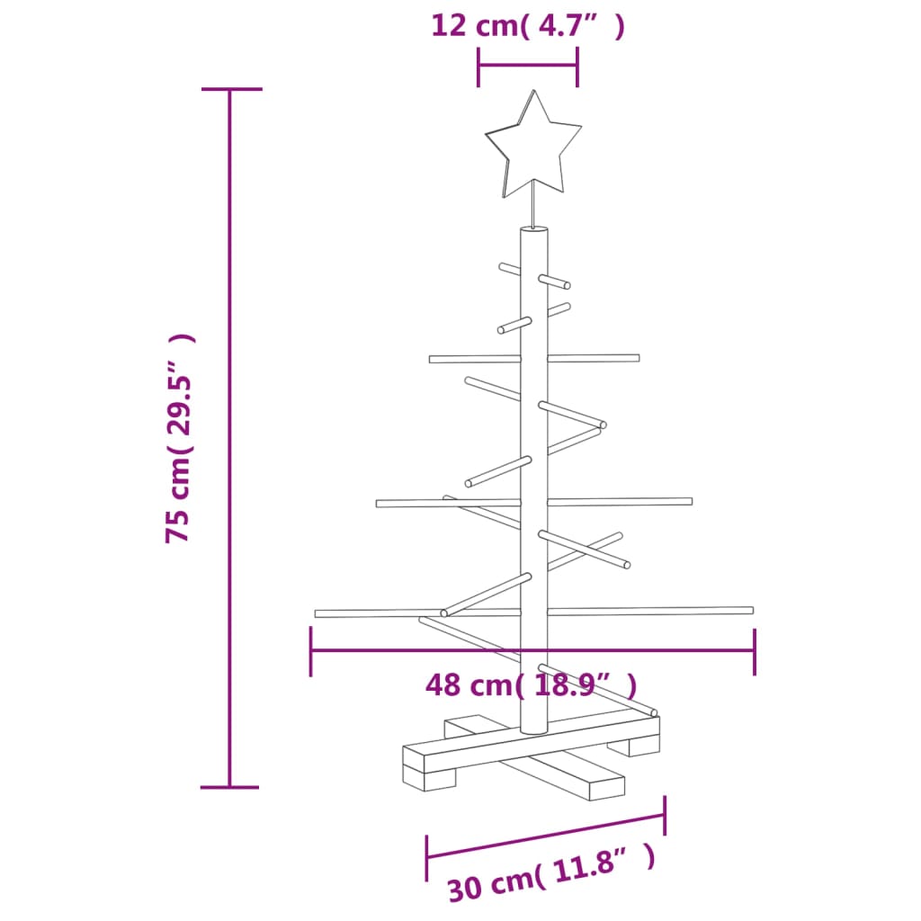 Brad de Crăciun din lemn decorativ, 75 cm, lemn de pin masiv