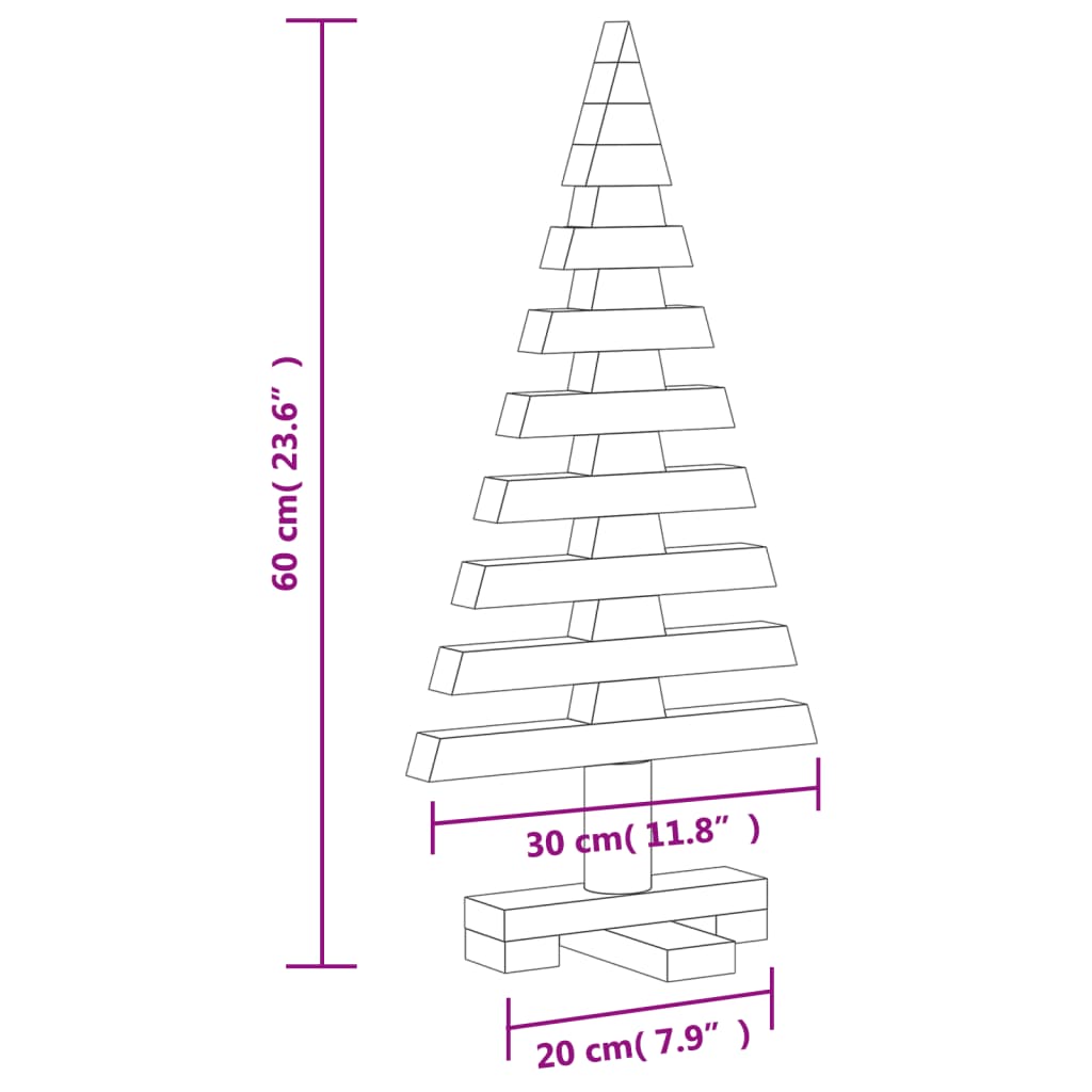 Brad de Crăciun din lemn decorativ, 60 cm, lemn de pin masiv