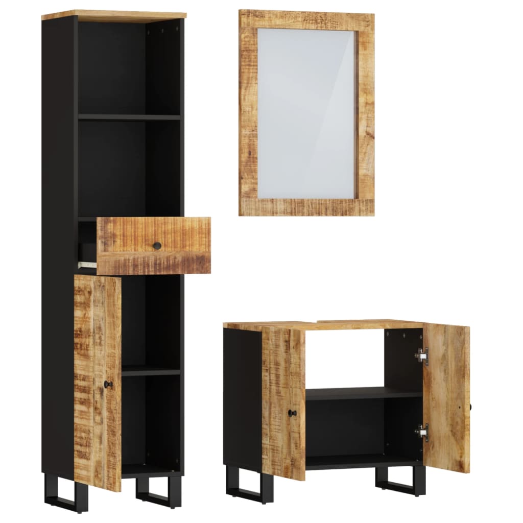 Set mobilier de baie, 3 piese, lemn masiv de mango