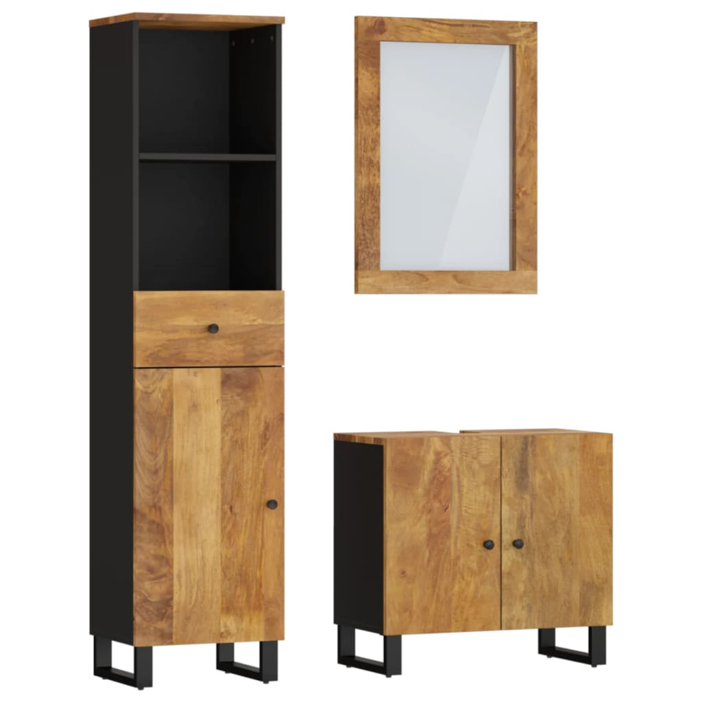 Set mobilier de baie, 3 piese, lemn masiv de mango