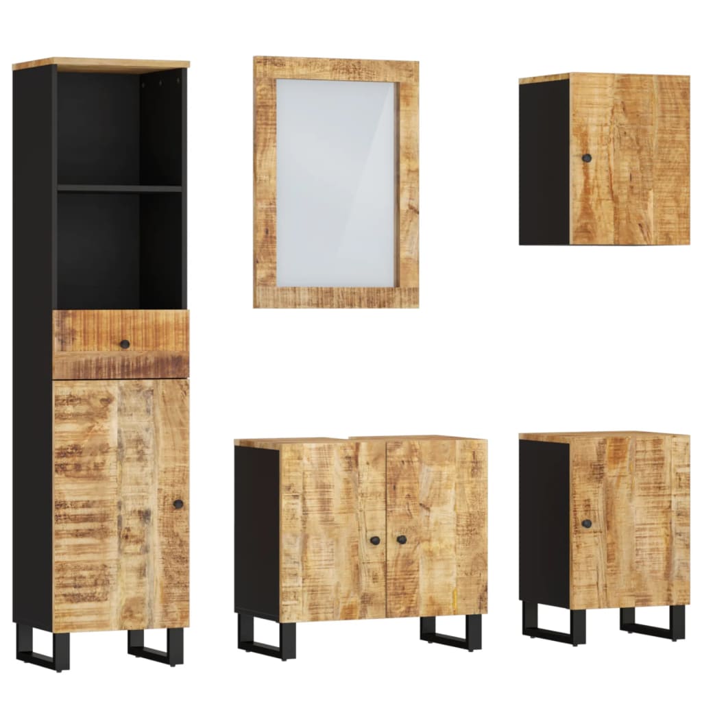 Set mobilier de baie, 5 piese, lemn masiv de mango