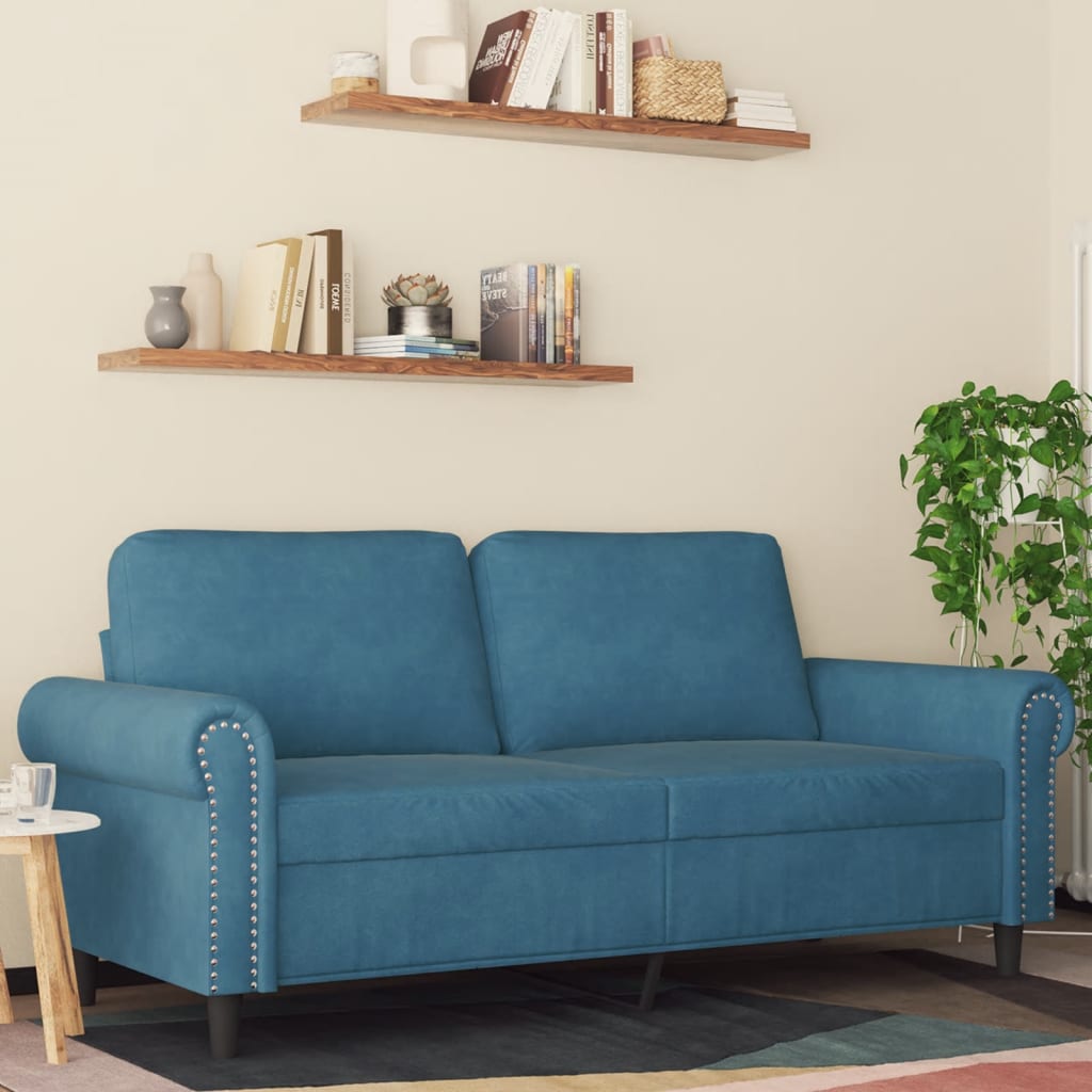 Canapea cu 2 locuri, albastru, 140 cm, catifea
