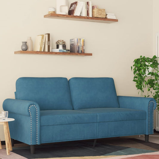 Canapea cu 2 locuri, albastru, 140 cm, catifea