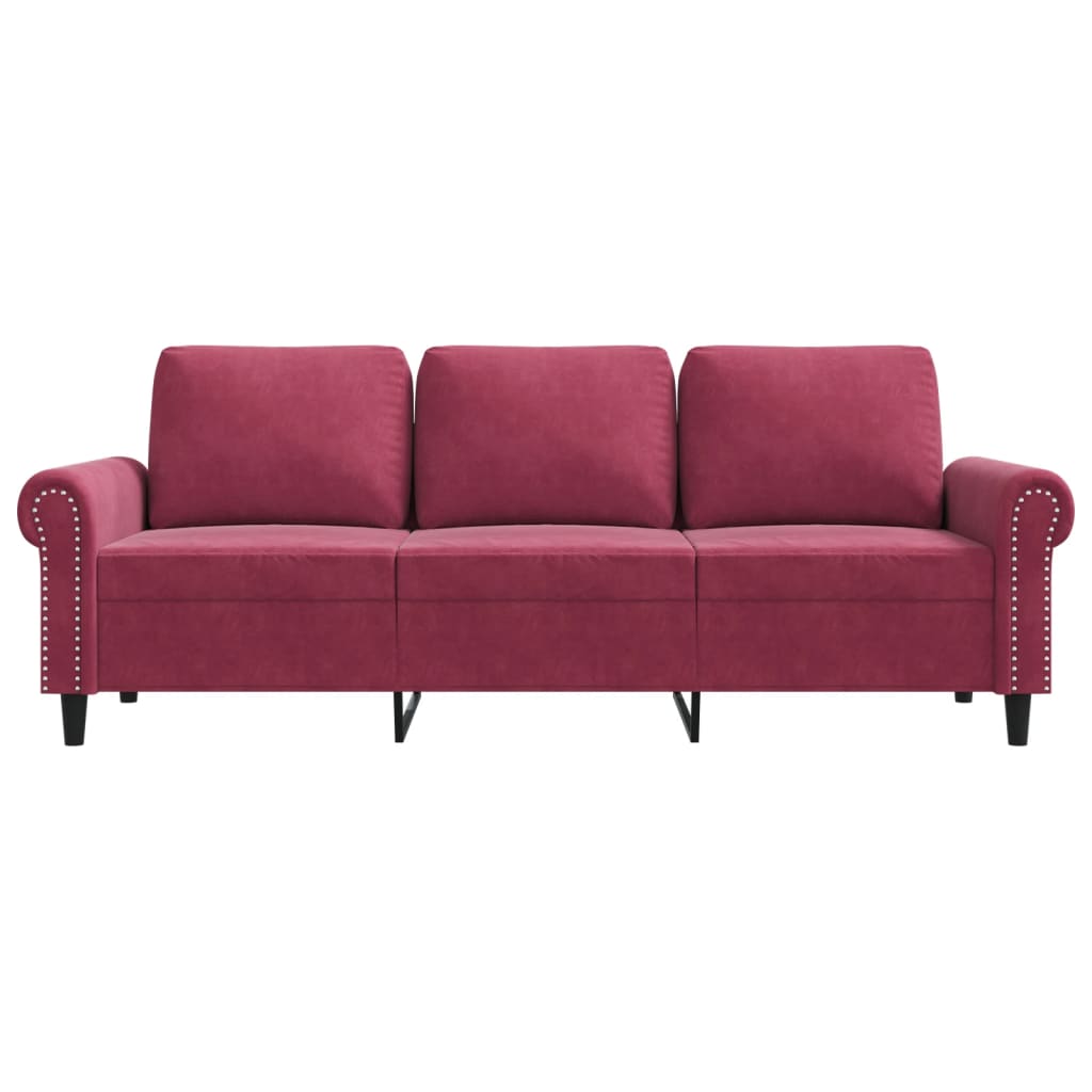 Canapea cu 3 locuri, roșu vin, 180 cm, material catifea