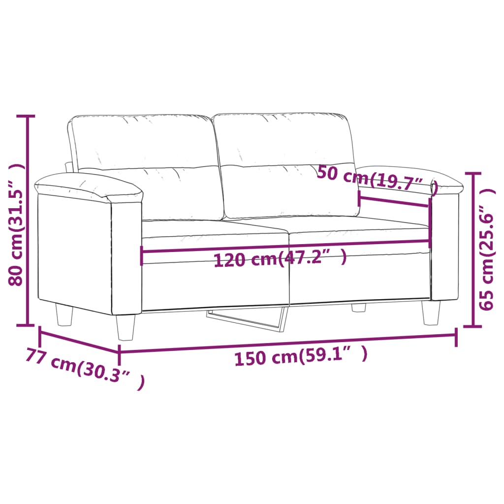 Canapea cu 2 locuri, gri taupe, 120 cm, țesătură microfibră