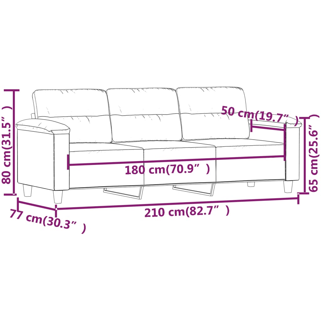 Canapea cu 3 locuri, gri taupe, 180 cm, țesătură microfibră