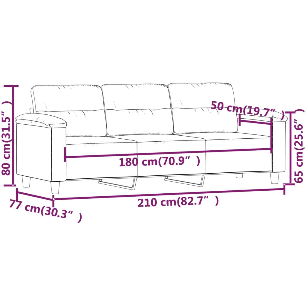 Canapea cu 3 locuri, crem, 180 cm, țesătură microfibră