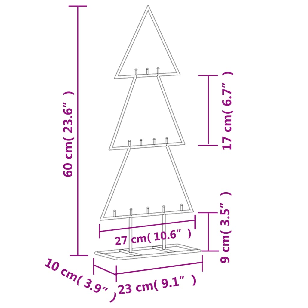 Brad de Crăciun din metal pentru decor, negru, 60 cm