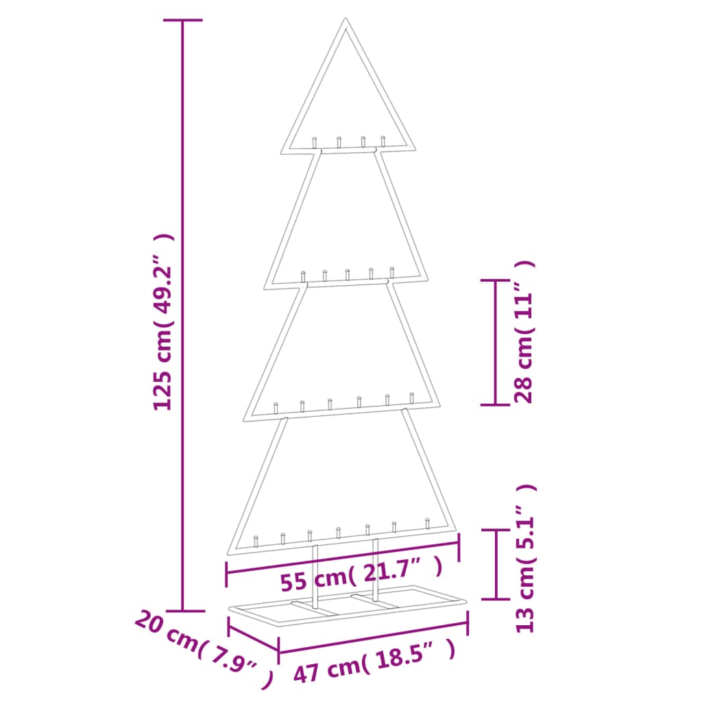 Brad de Crăciun din metal pentru decor, negru, 125 cm