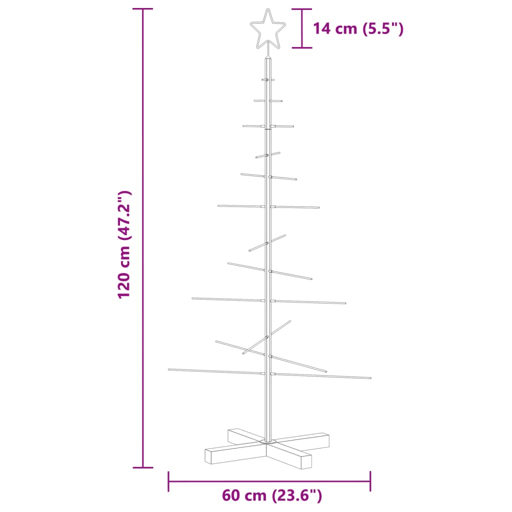 Brad de Crăciun din metal cu bază din lemn, negru, 120 cm