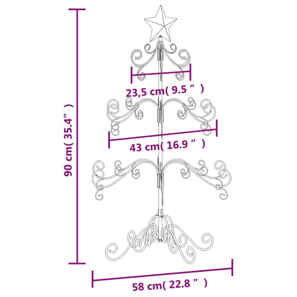 Brad de Crăciun din metal pentru decor, negru, 90 cm