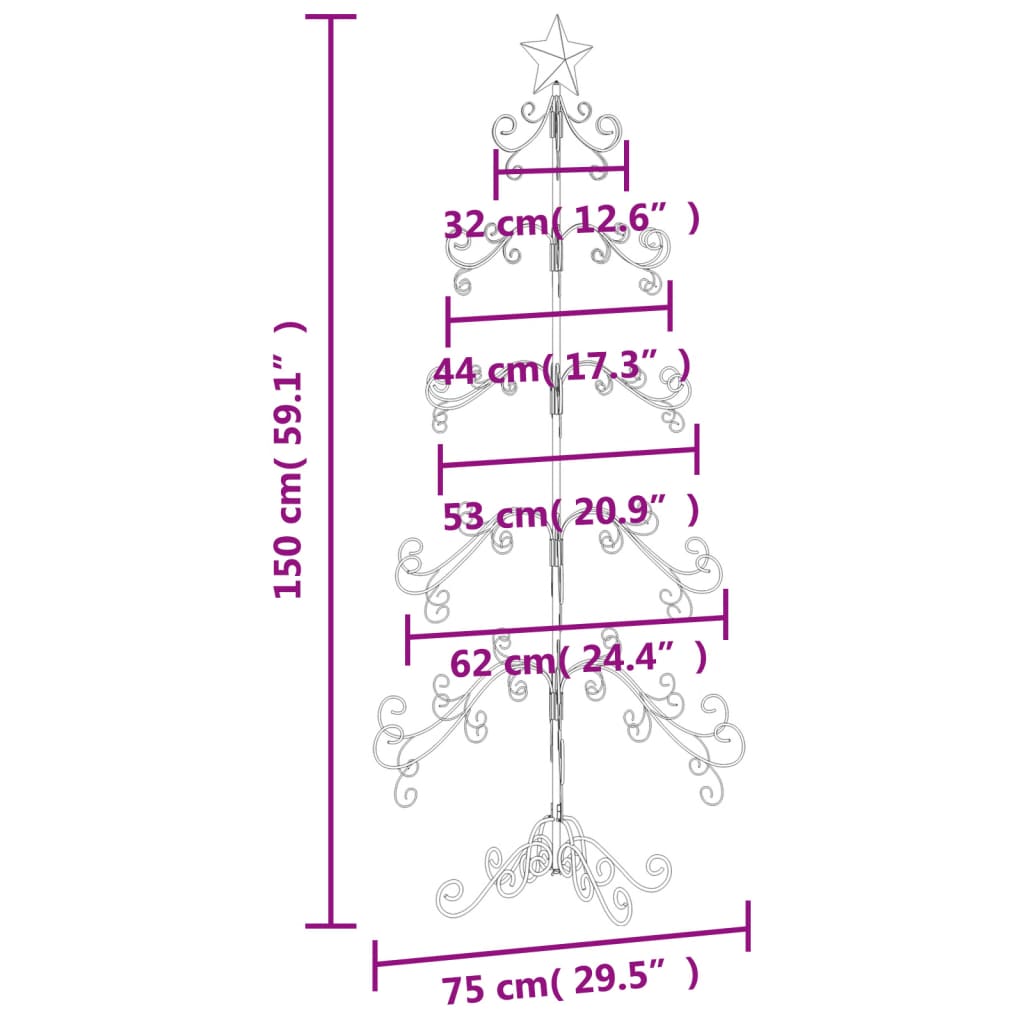 Brad de Crăciun din metal pentru decor, negru, 150 cm