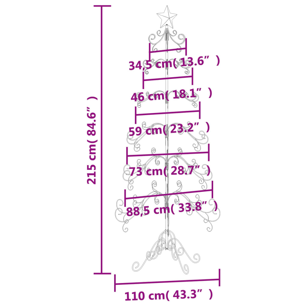 Brad de Crăciun din metal pentru decor, negru, 215 cm