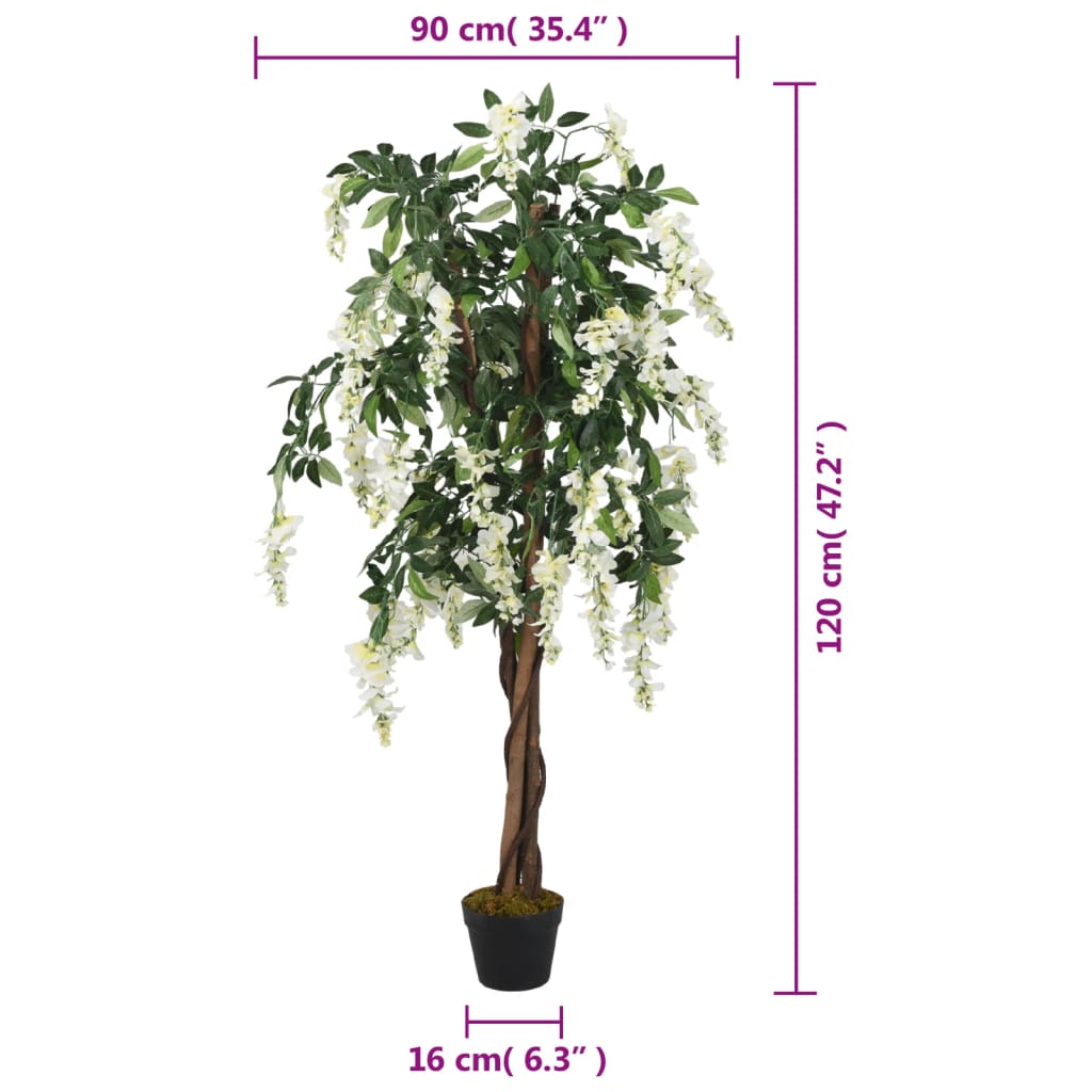 Arbore artificial wisteria 840 frunze 120 cm verde și alb