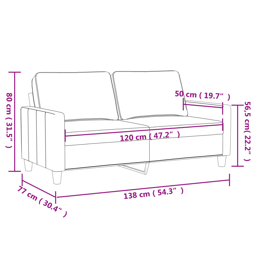 Canapea cu 2 locuri, roz, 120 cm, catifea