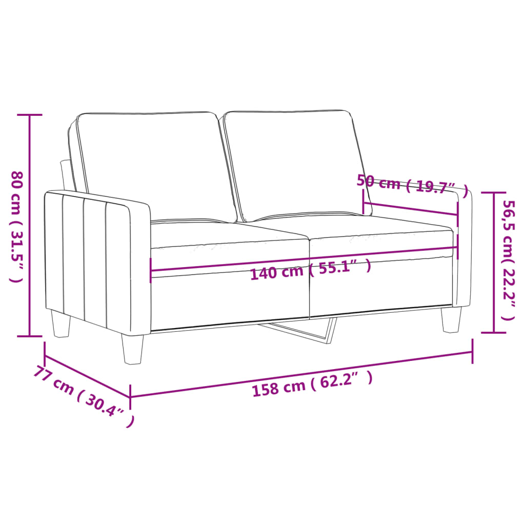 Canapea cu 2 locuri, galben, 140 cm, catifea