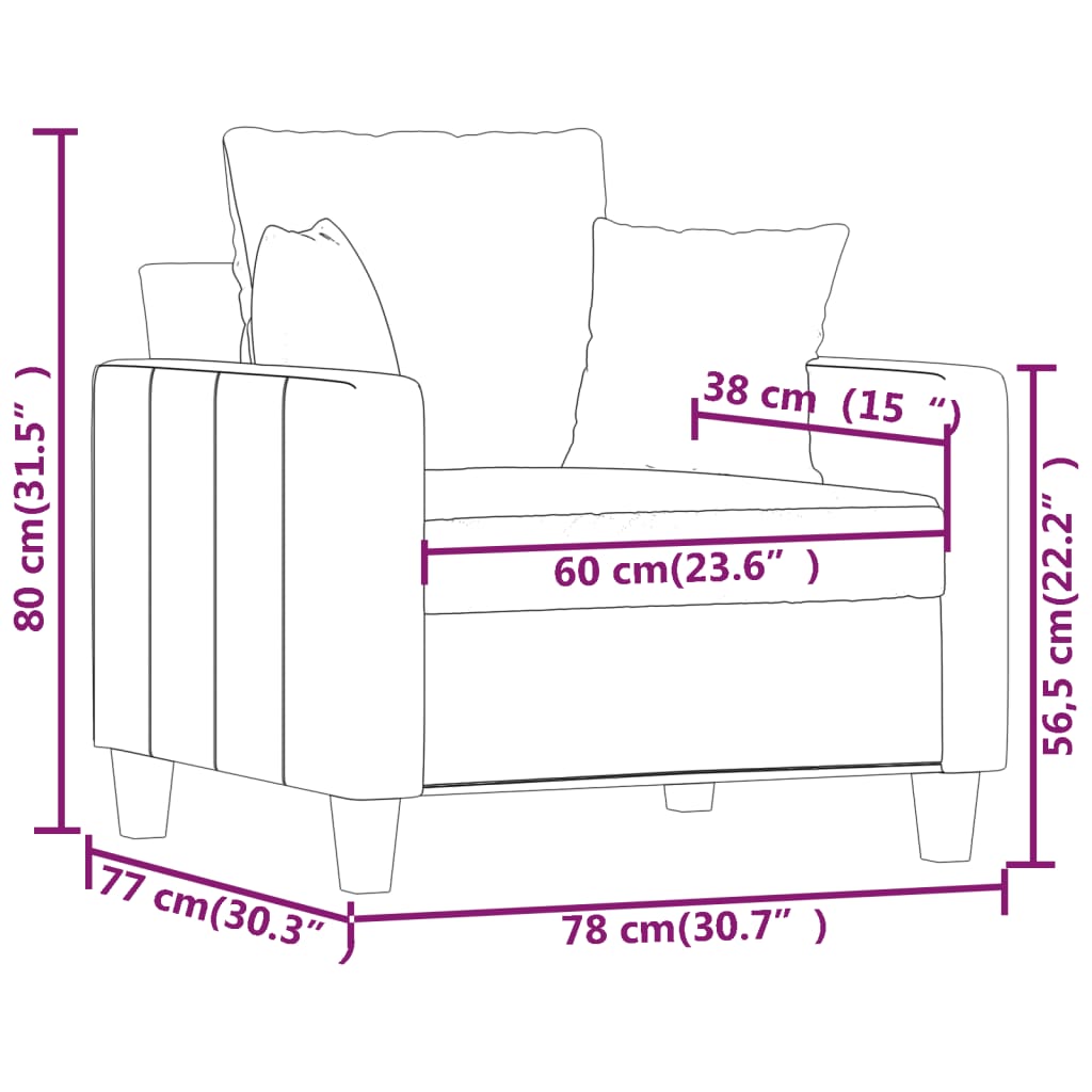 Fotoliu canapea, gri deschis, 60 cm, material textil