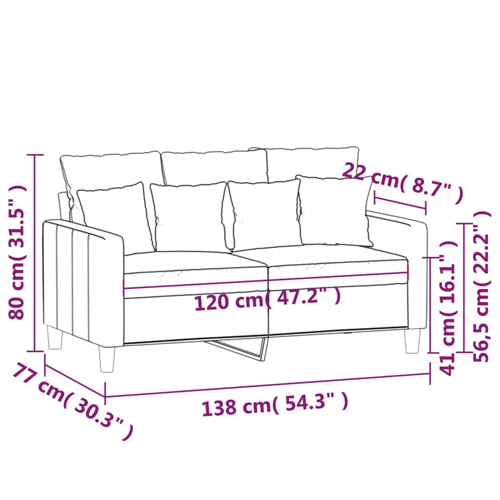 Canapea cu 2 locuri, gri deschis, 120 cm, catifea