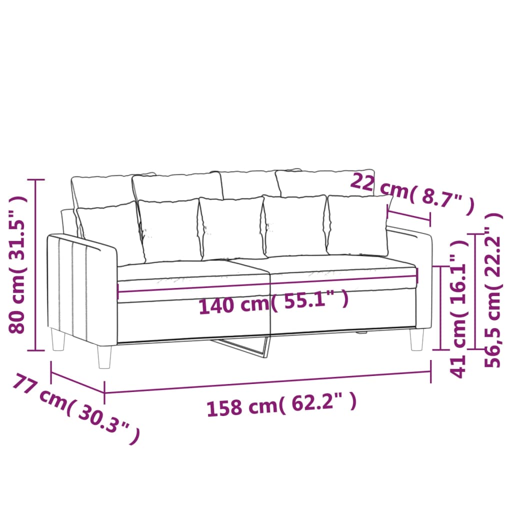 Canapea cu 2 locuri, gri închis, 140 cm, catifea