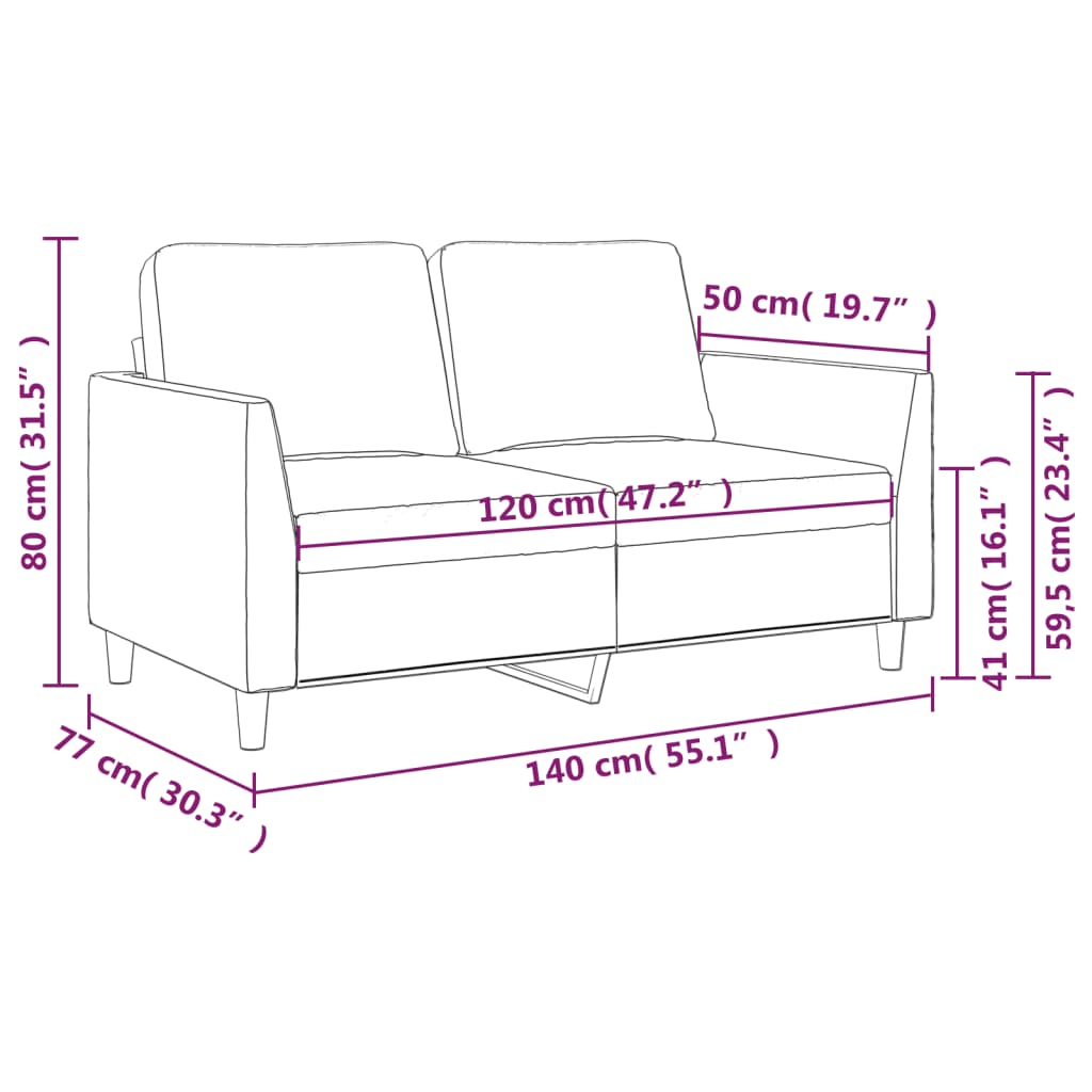 Canapea cu 2 locuri, crem, 120 cm, piele ecologică