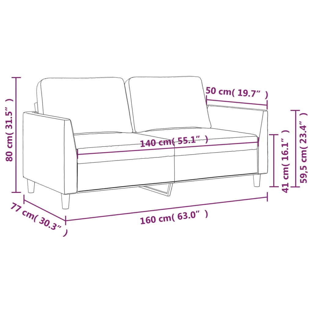 Canapea cu 2 locuri, crem, 140 cm, piele ecologică