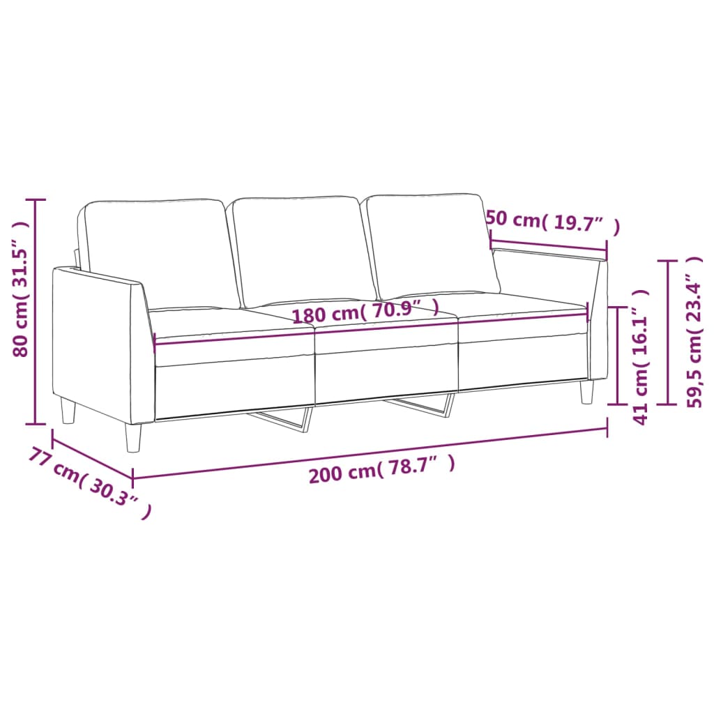 Canapea cu 3 locuri, gri, 180 cm, piele ecologică