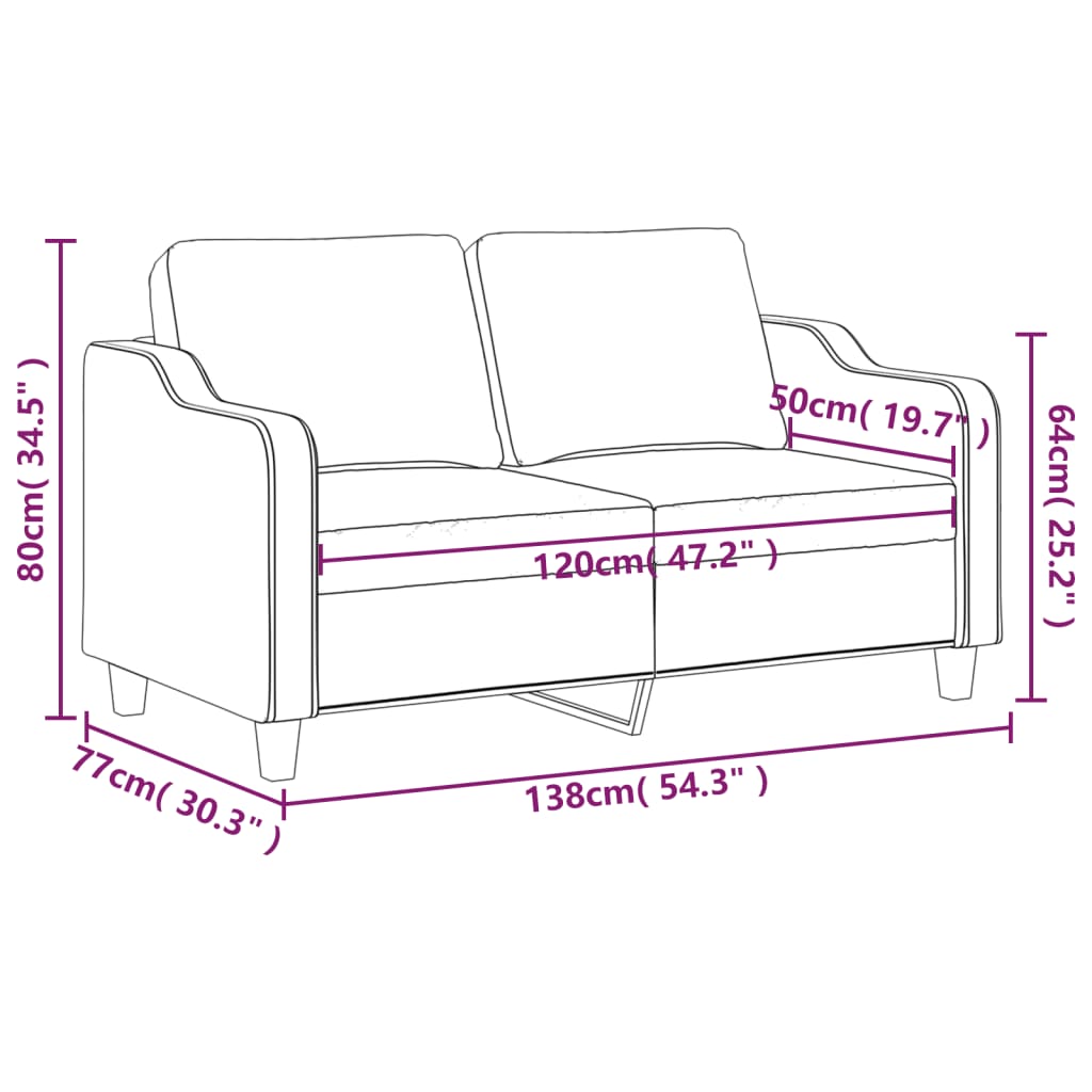 Canapea cu 2 locuri, crem, 120 cm, material textil