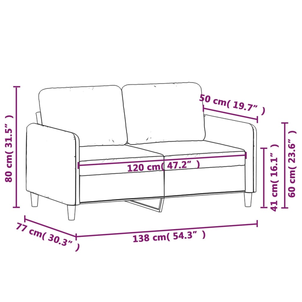 Canapea cu 2 locuri, crem, 120 cm, catifea