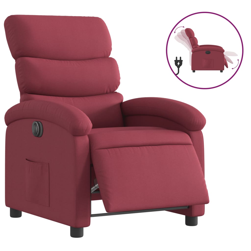 Fotoliu rabatabil electric, roșu vin, material textil
