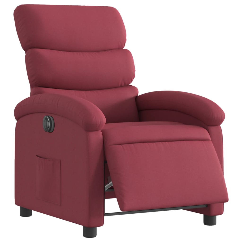 Fotoliu rabatabil electric, roșu vin, material textil