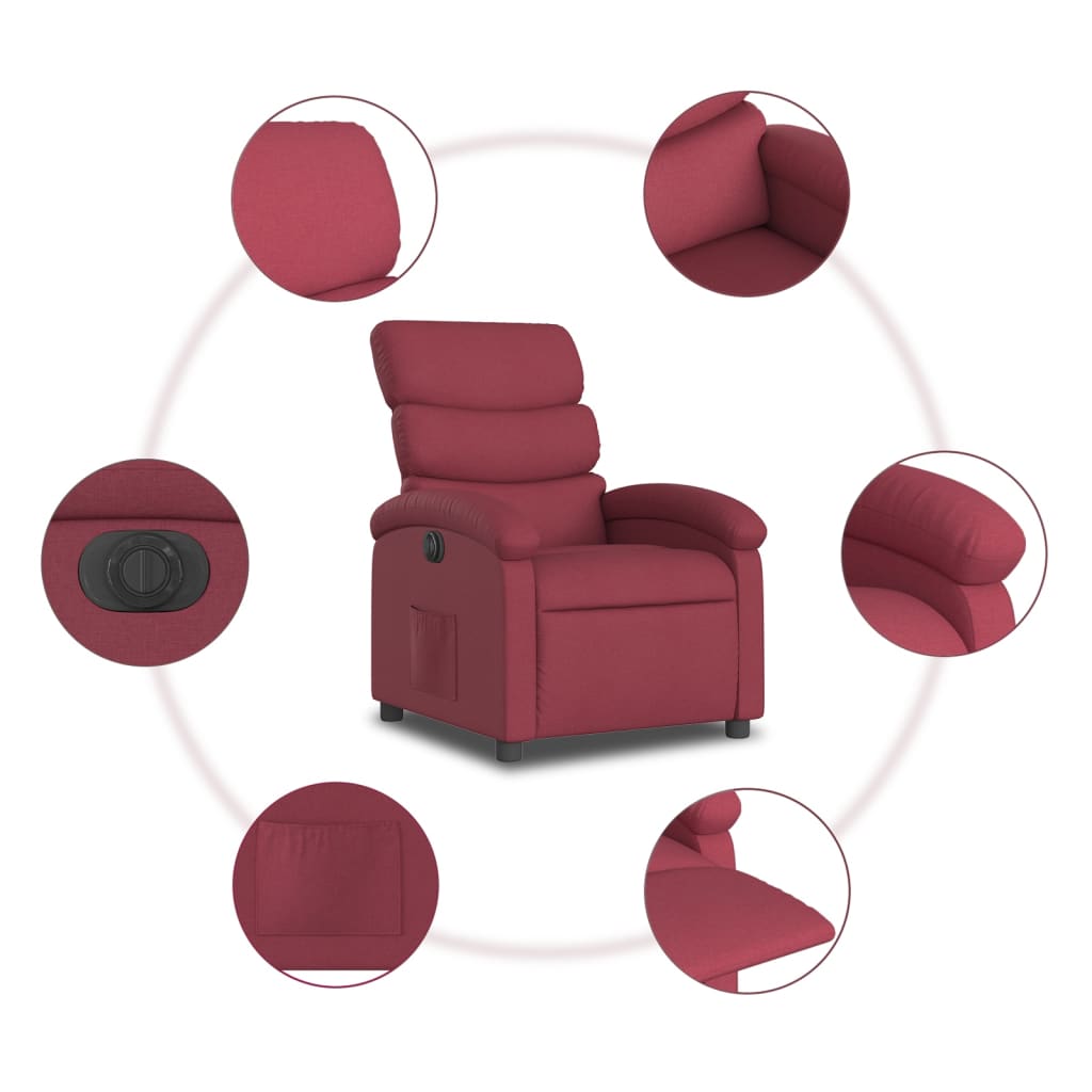 Fotoliu rabatabil electric, roșu vin, material textil